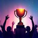 Esports Event Management Icon featuring a trophy and cheering crowd silhouette