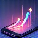 Mobile Game Publishing Icon illustrating a phone with upward trend arrows